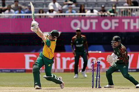 David Miller is bowled out by Bangladesh's Rishad Hossain